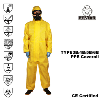 Желтый тип Coverall 3B/4B/5B/6B устранимый медицинский для предохранения от бактерий вируса